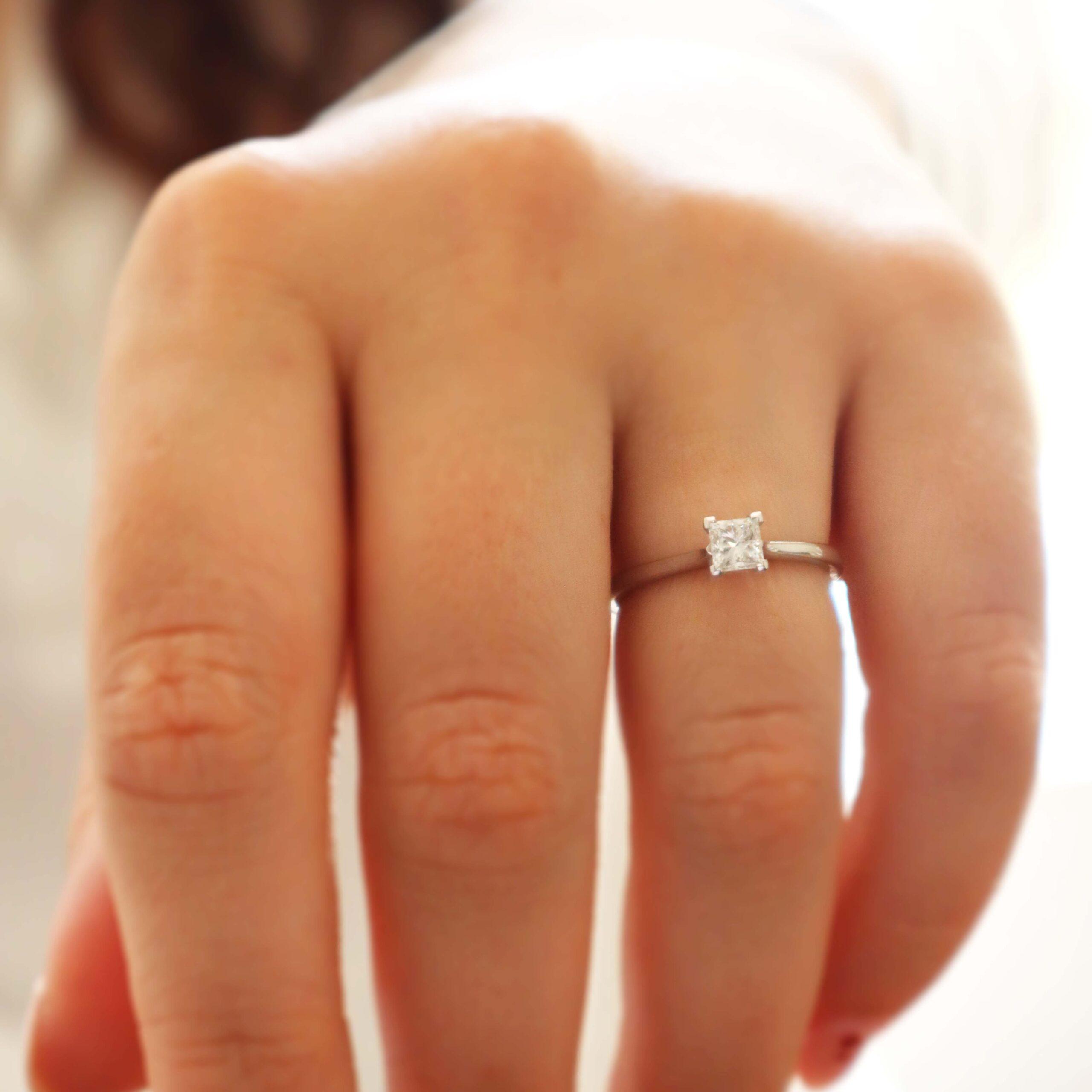 Princess cut diamond solitaire ring in platinum