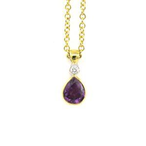Purple sapphire and diamond pendant in gold