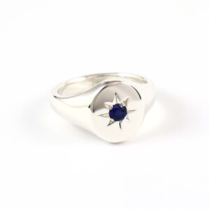 Sapphire set silver signet ring