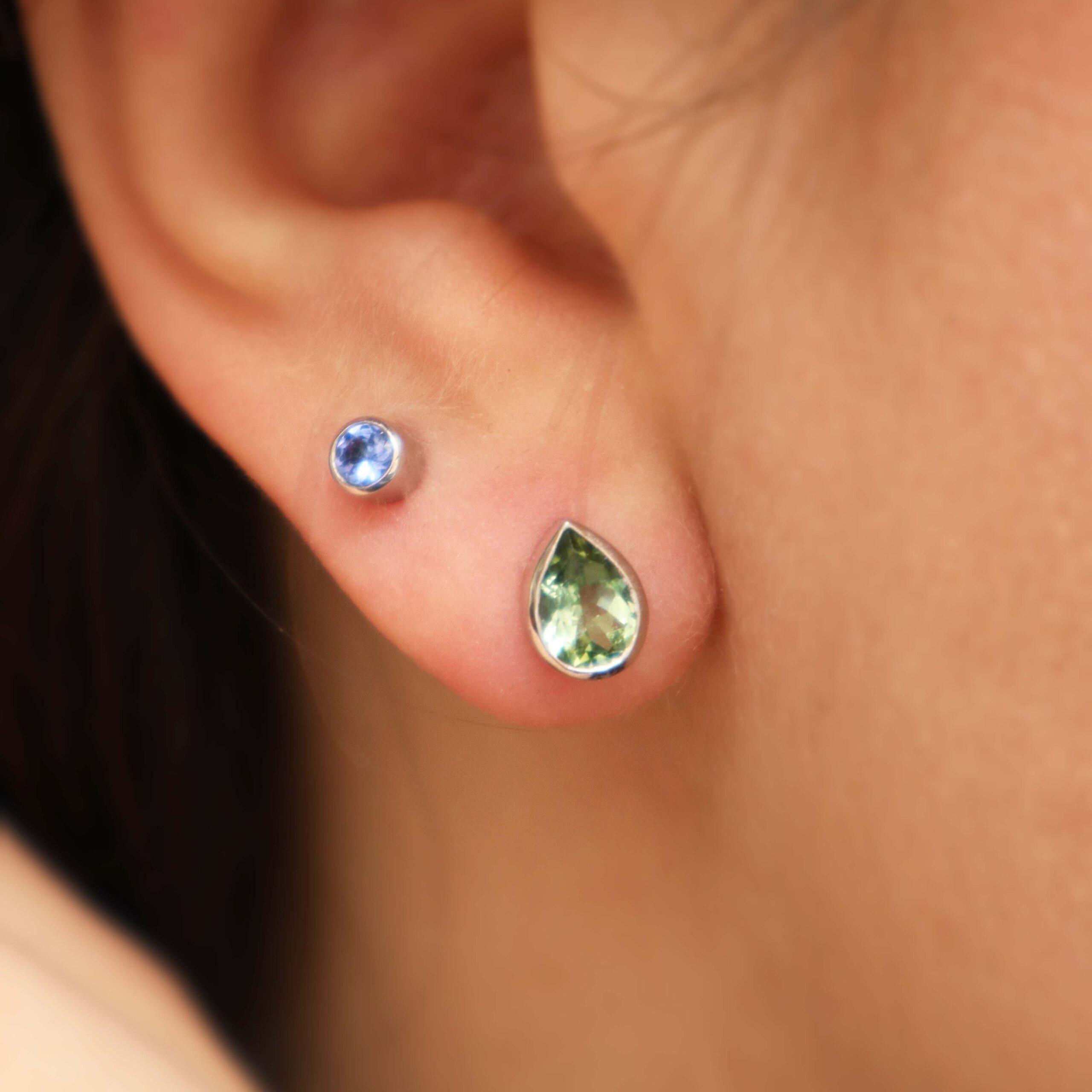 Green tourmaline earrings in white gold