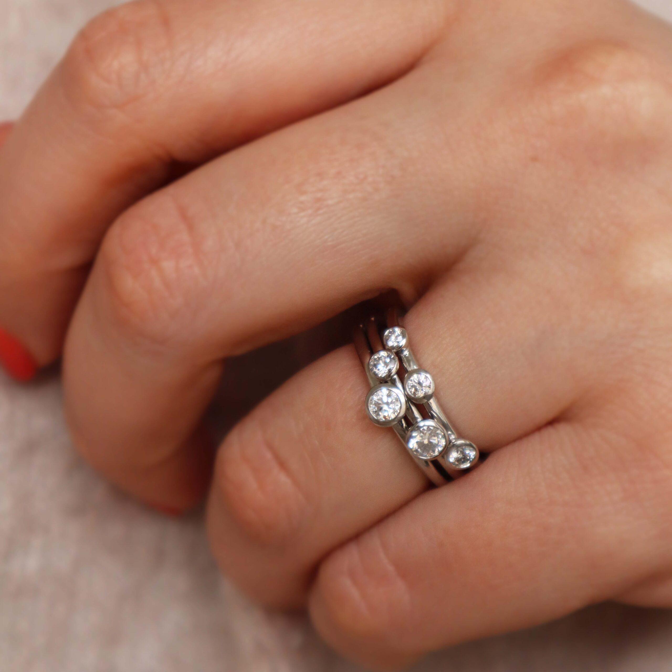 diamond stacking ring in platinum